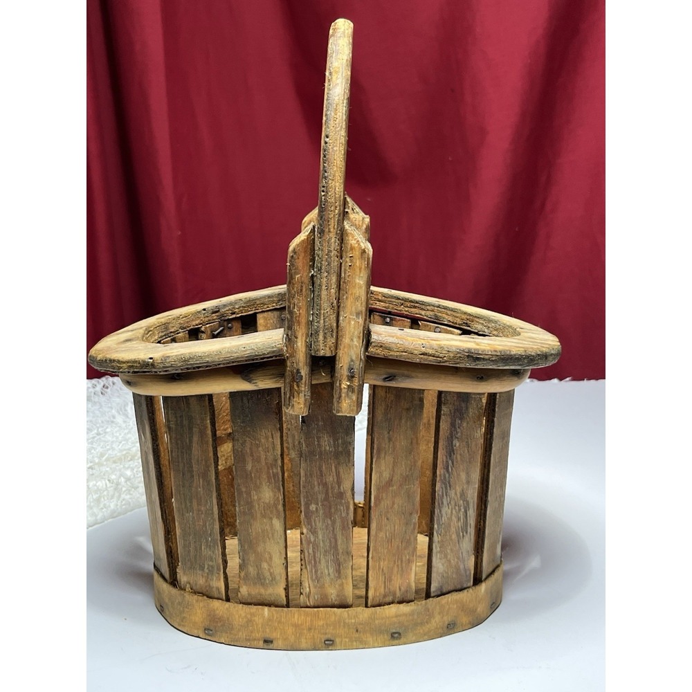 Vintage Wood Slate Orchard Basket Primitive Early 20Th Sea Gathering Harvest